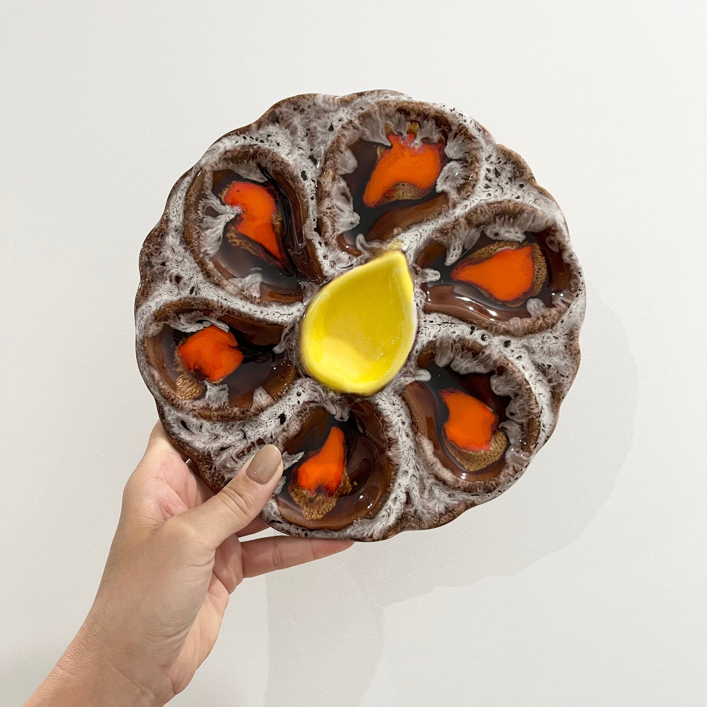 Vintage Vallauris oyster plate in citrus