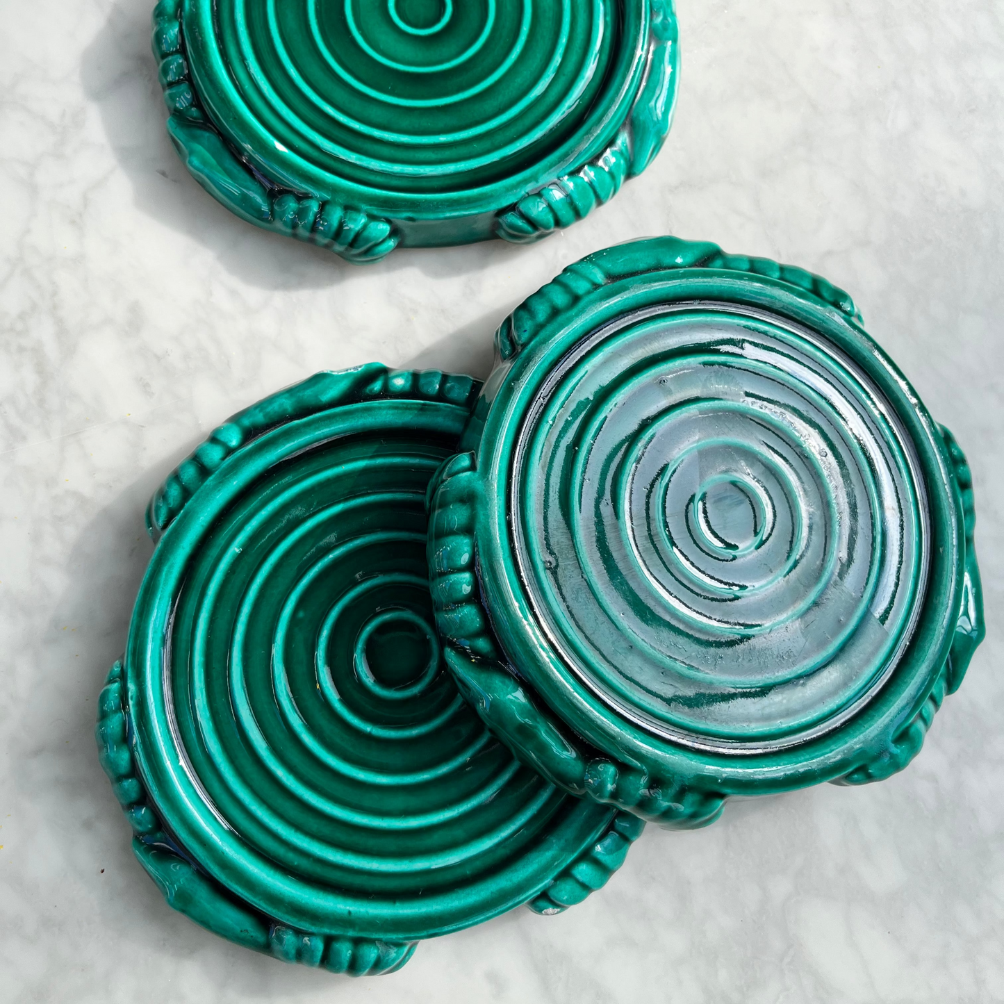 Emerald green coasters by Sarreguemines
