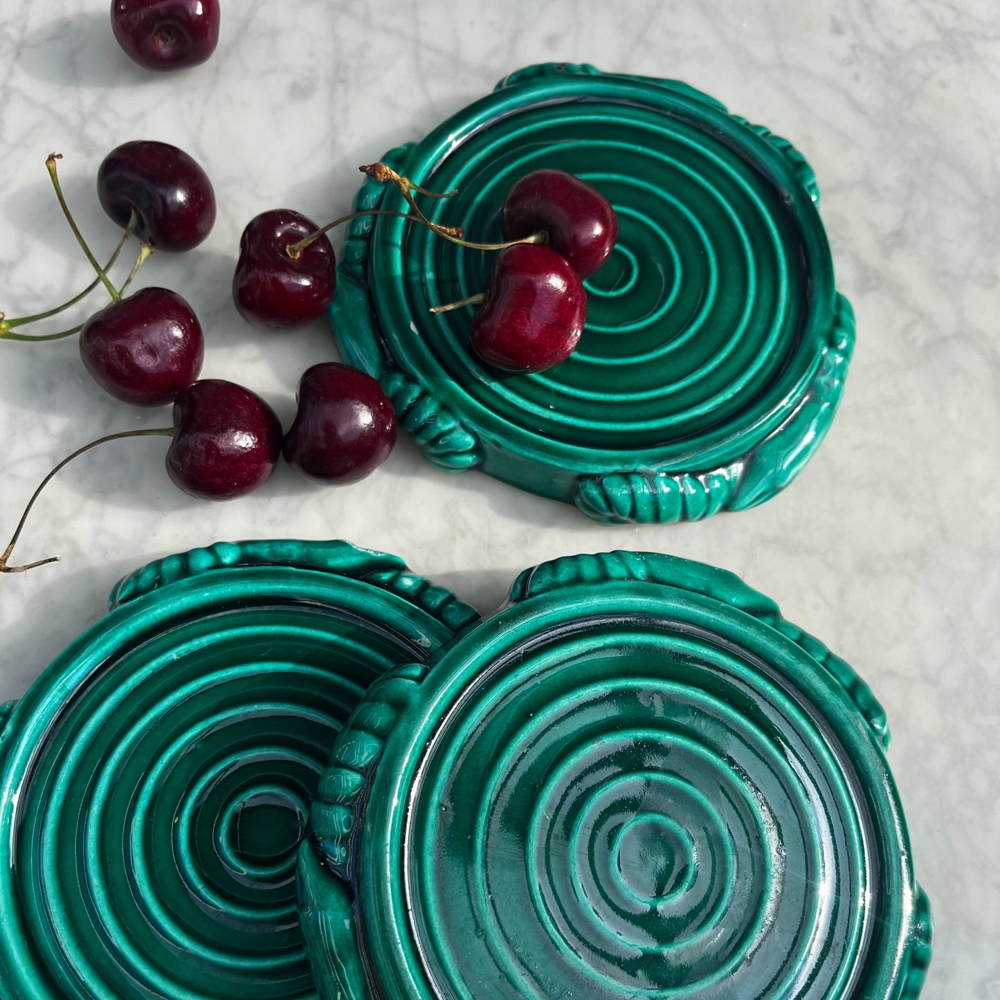 Emerald green coasters by Sarreguemines