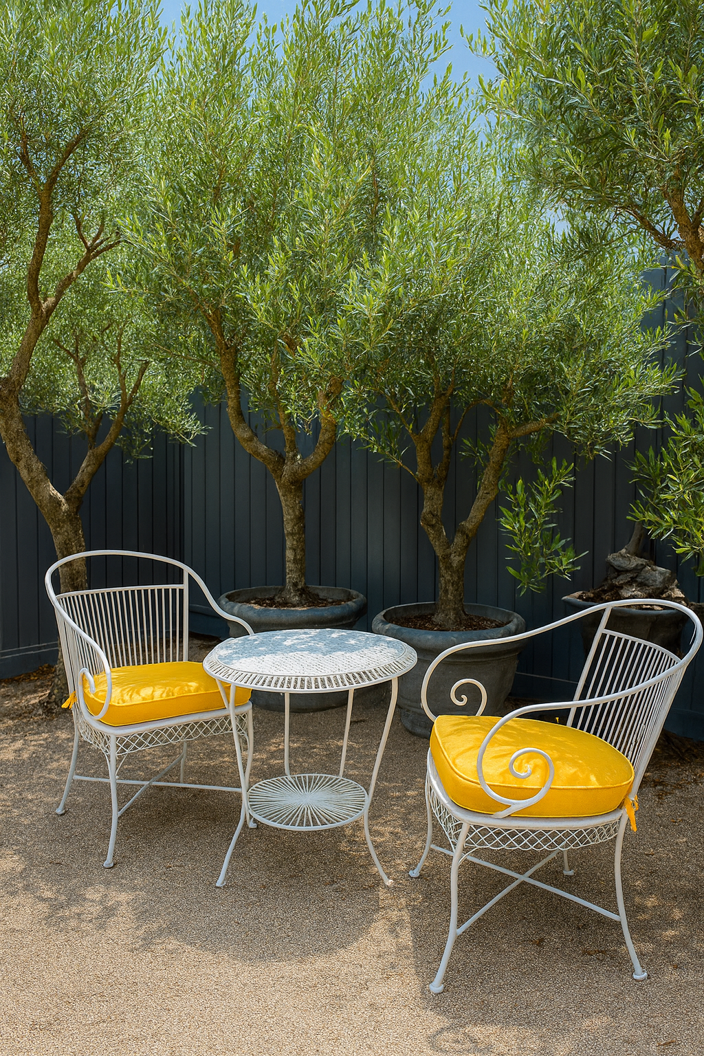 French style wrought iron outdoor setting with new custom cushions