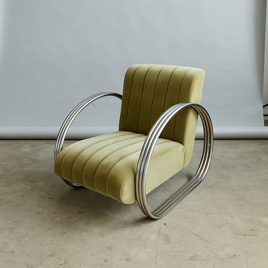 Mid-Century tubular chrome armchair in sage green