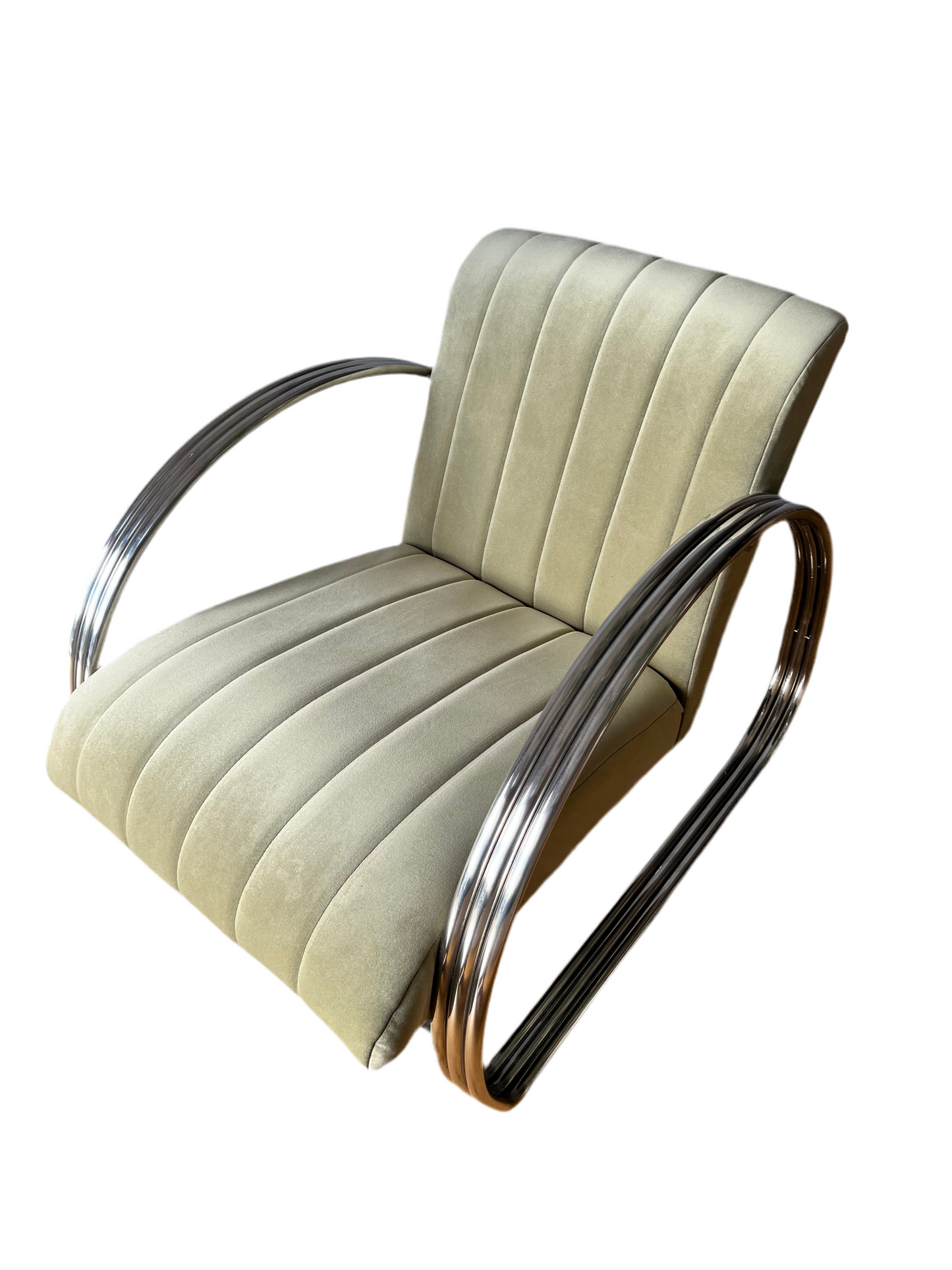 Mid-Century tubular chrome armchair in sage green