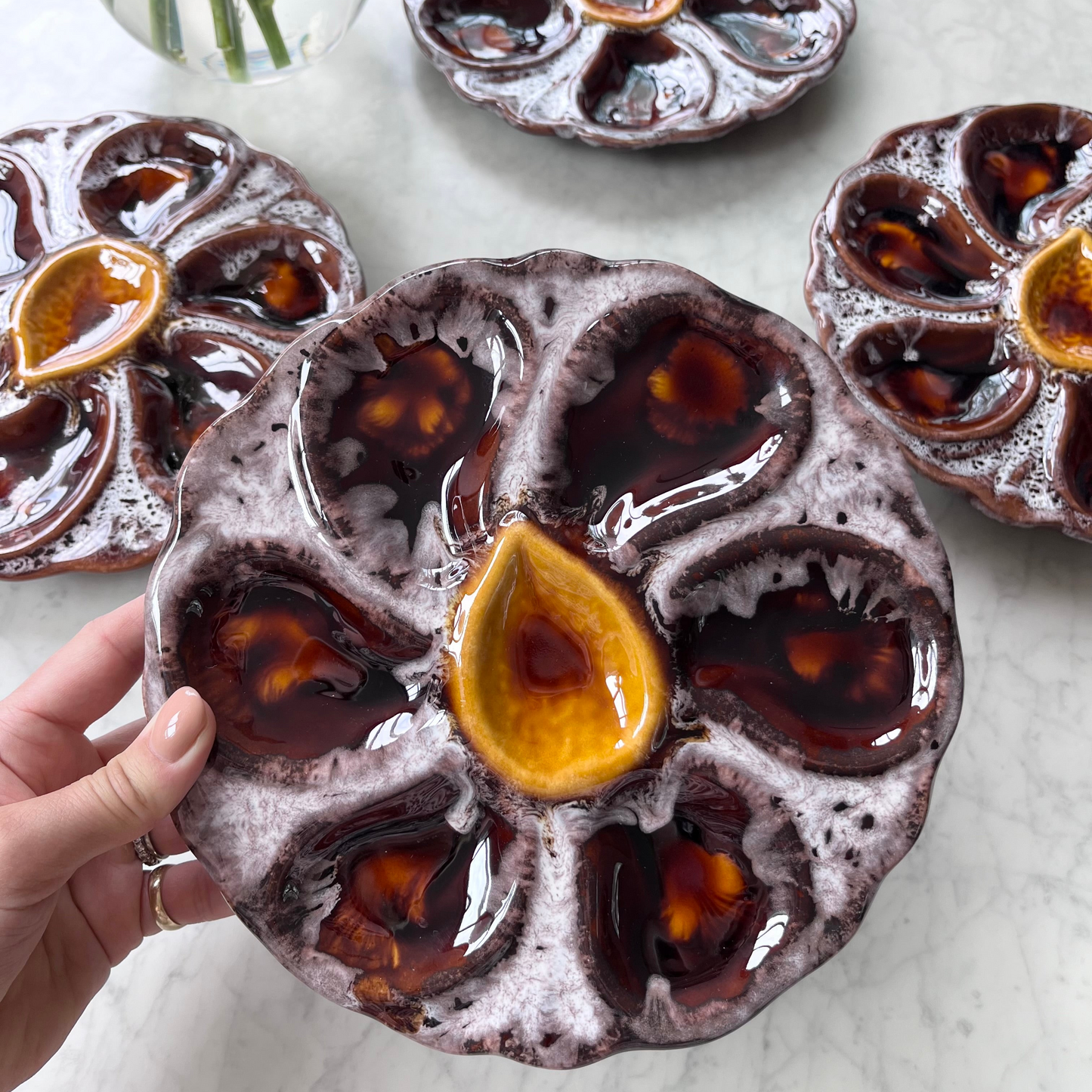 Vintage Vallauris oyster plate in burgundy