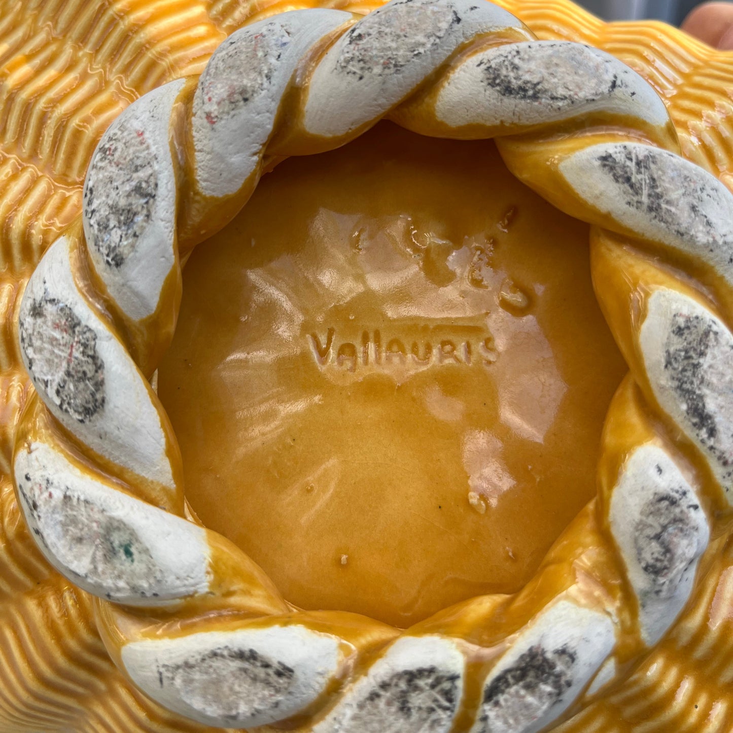 Vintage Vallauris woven ceramic basket