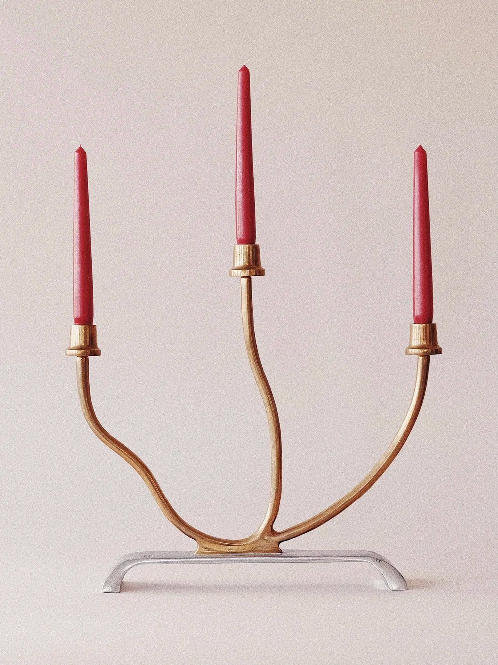 David Marshall Brutalist pewter and brass candelabra
