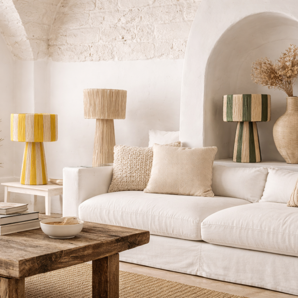 Artisan raffia table lamp - Tall