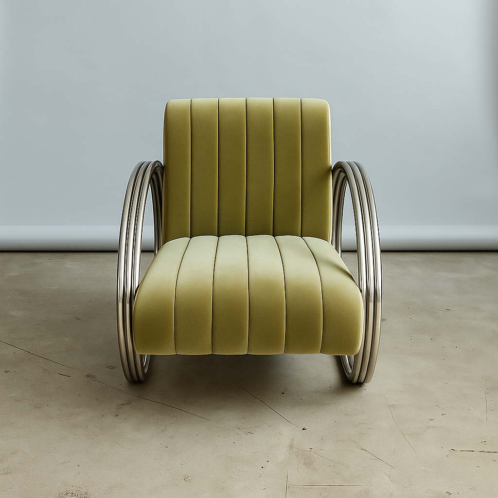 Mid-Century tubular chrome armchair in sage green