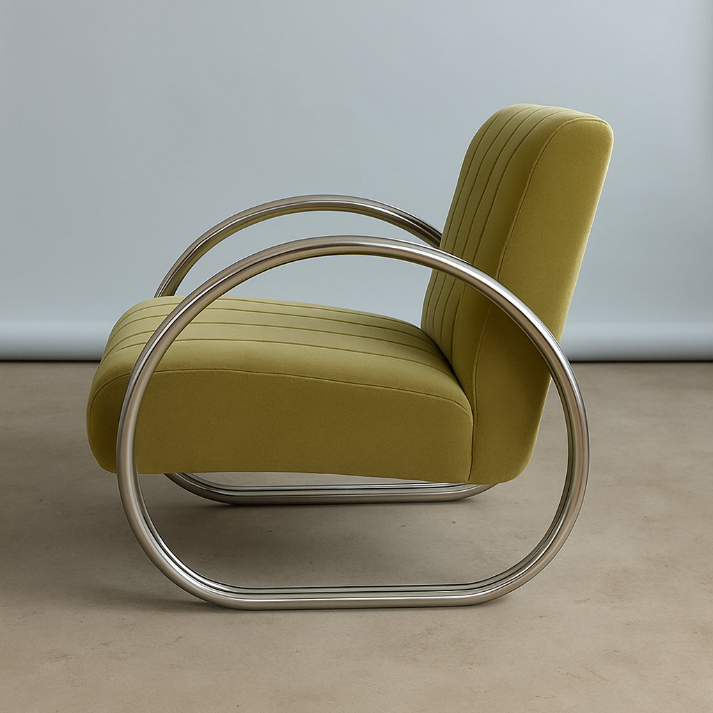 Mid-Century tubular chrome armchair in sage green
