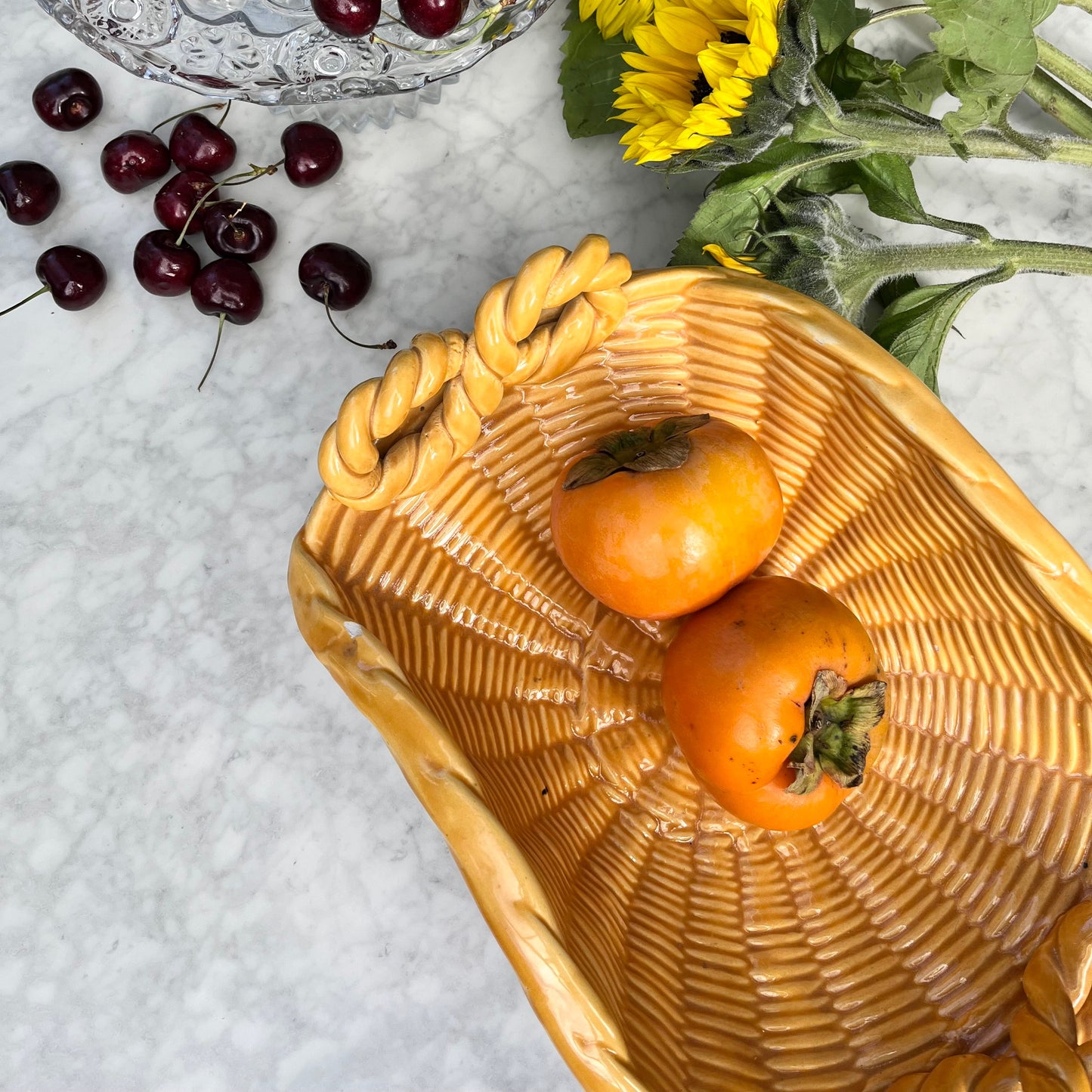 Vintage Vallauris woven ceramic basket