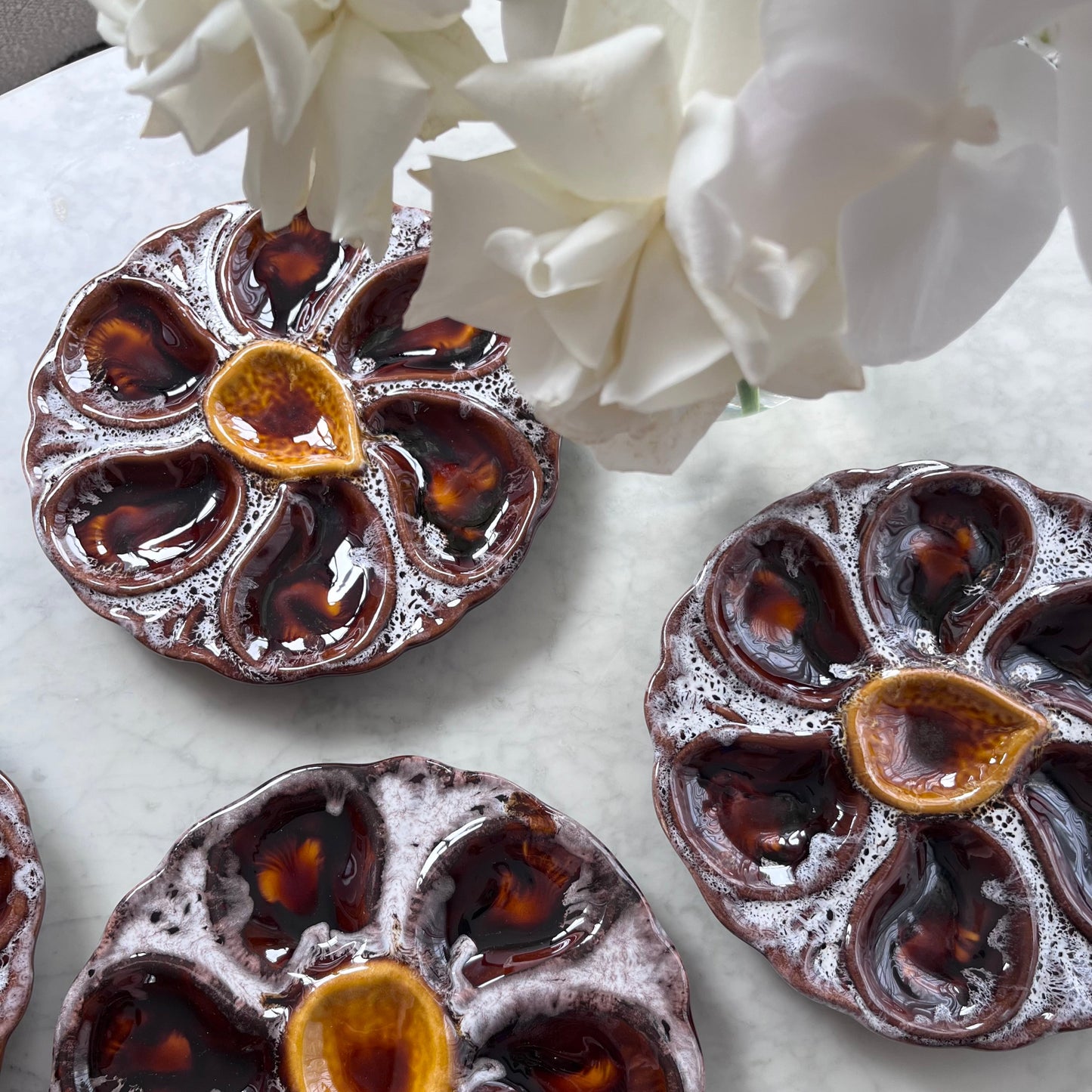 Vintage Vallauris oyster plate in burgundy