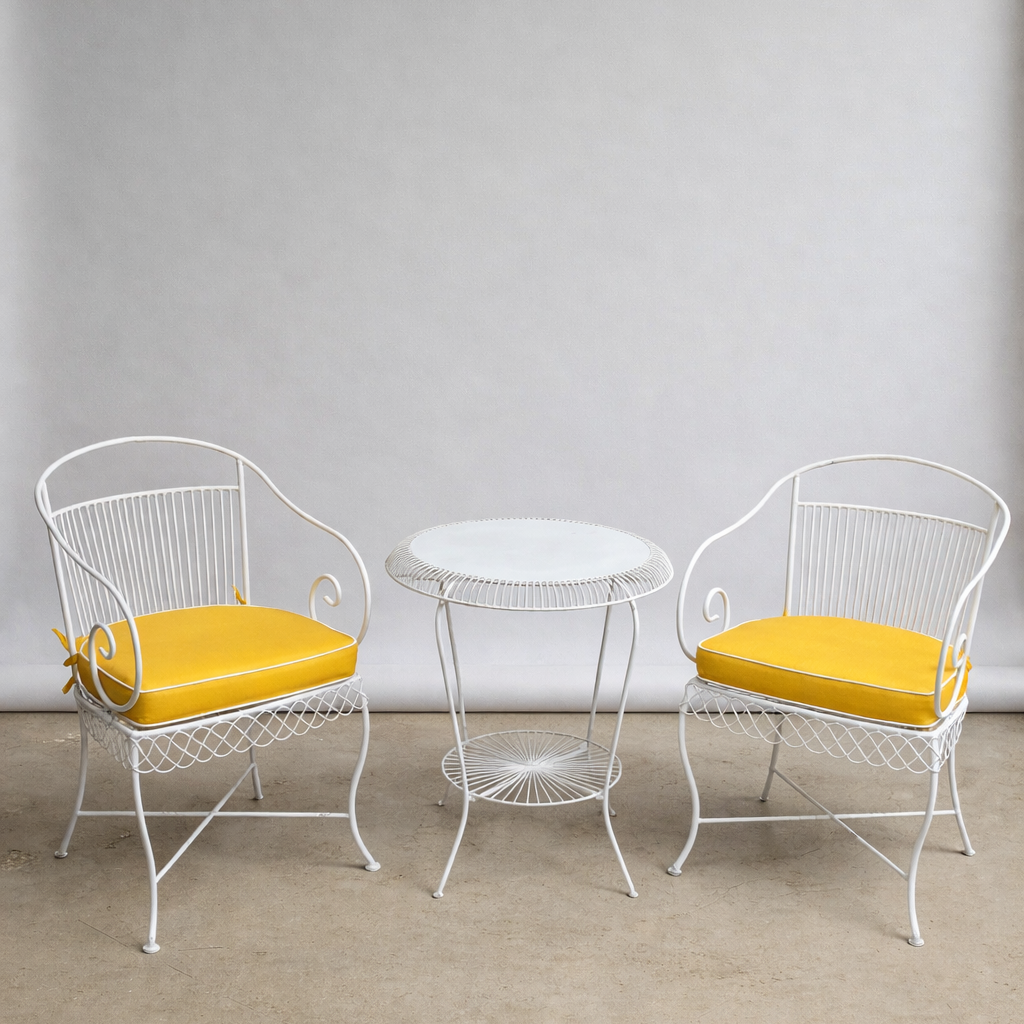 French style wrought iron outdoor setting with new custom cushions