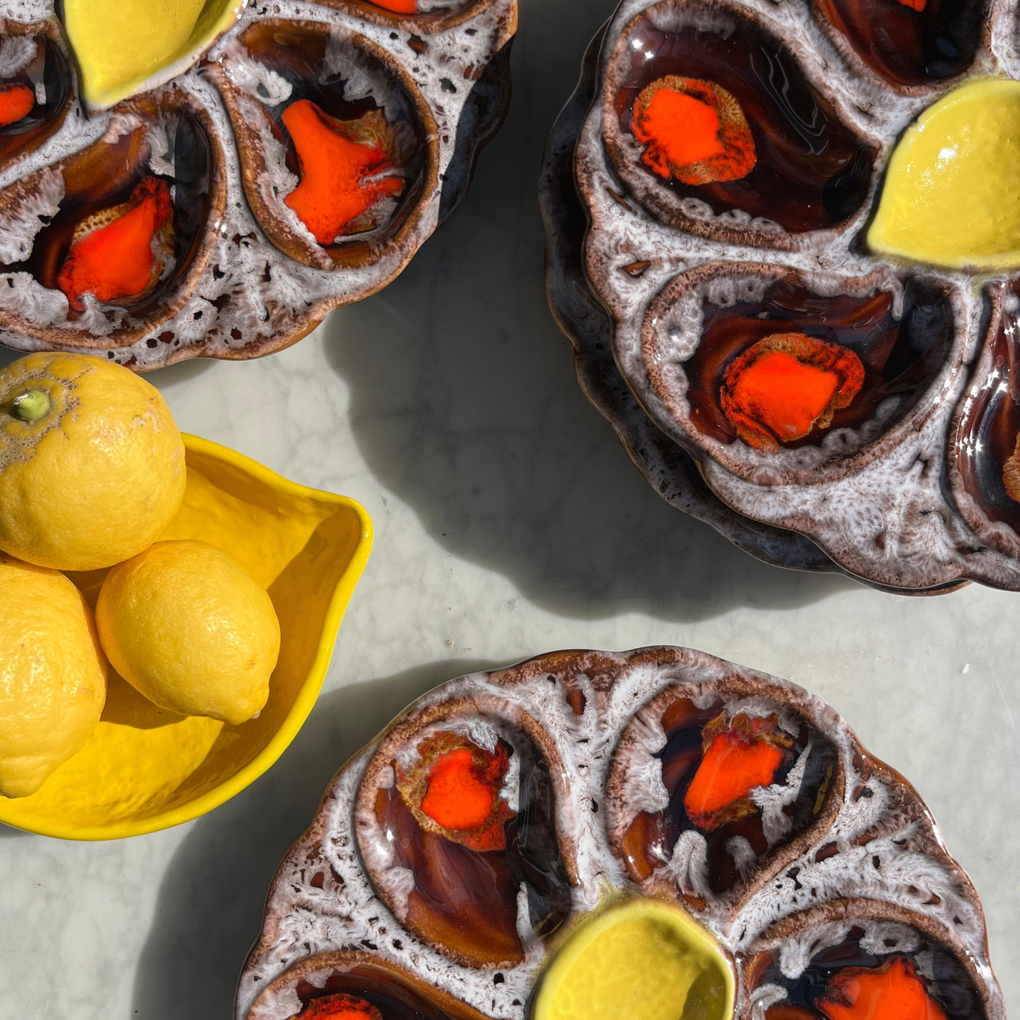 Vintage Vallauris oyster plate in citrus