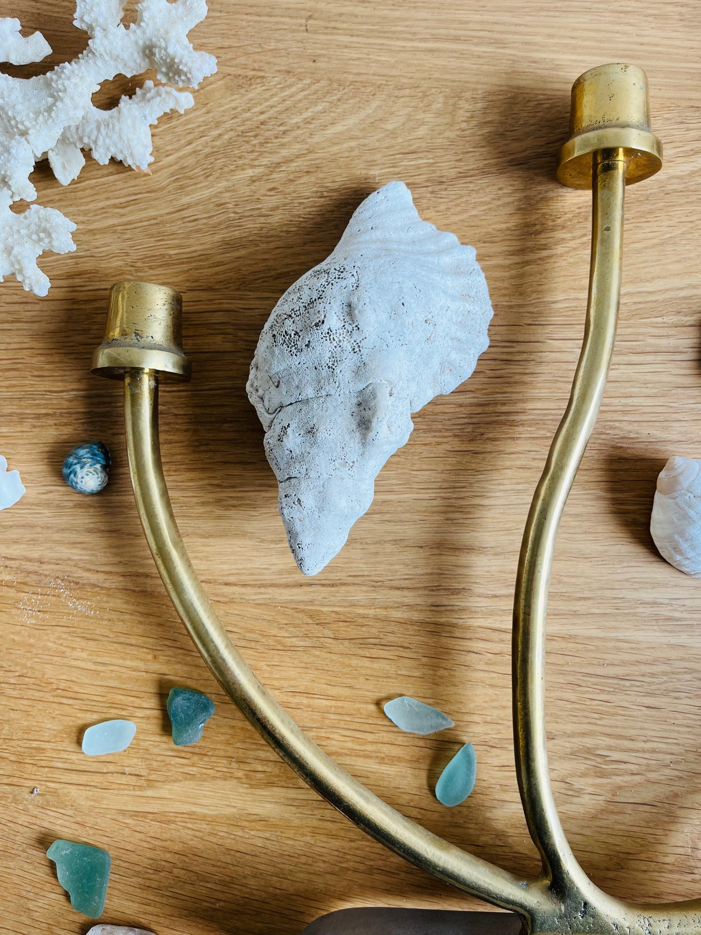 David Marshall Brutalist pewter and brass candelabra