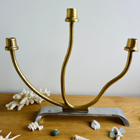 David Marshall Brutalist pewter and brass candelabra