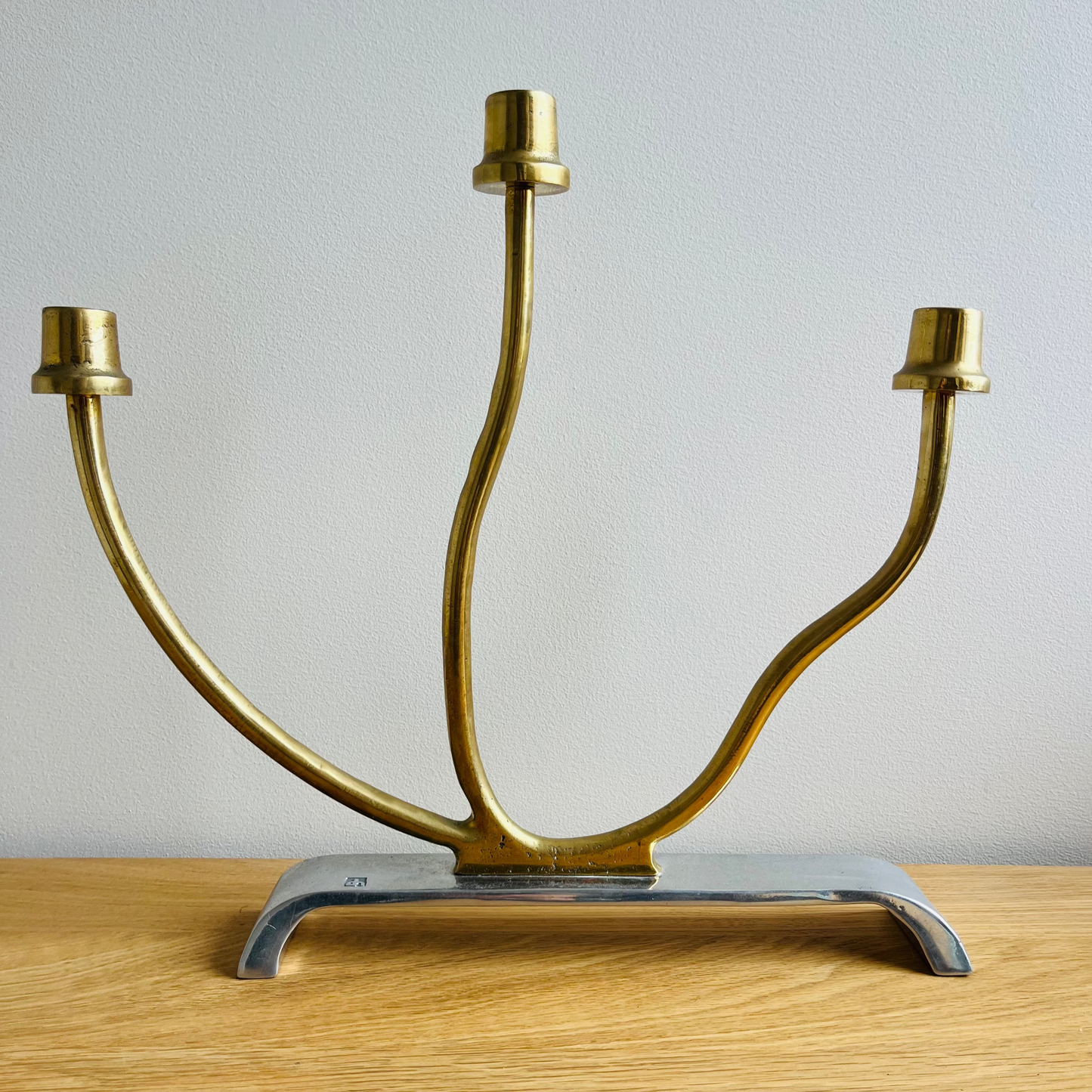 David Marshall Brutalist pewter and brass candelabra