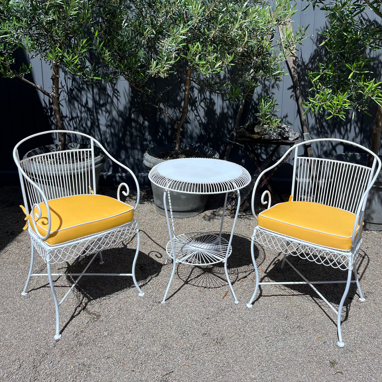 French style wrought iron outdoor setting with new custom cushions