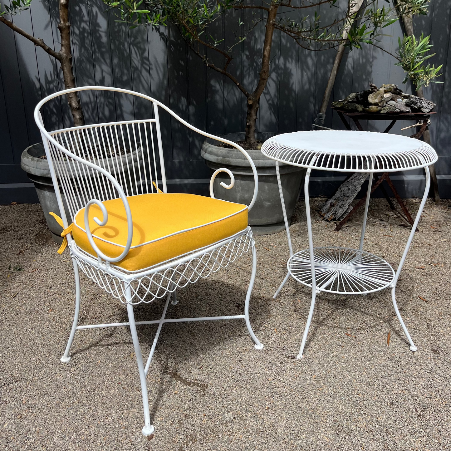 French style wrought iron outdoor setting with new custom cushions