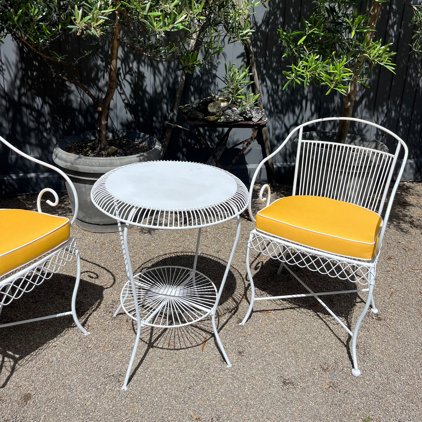 French style wrought iron outdoor setting with new custom cushions