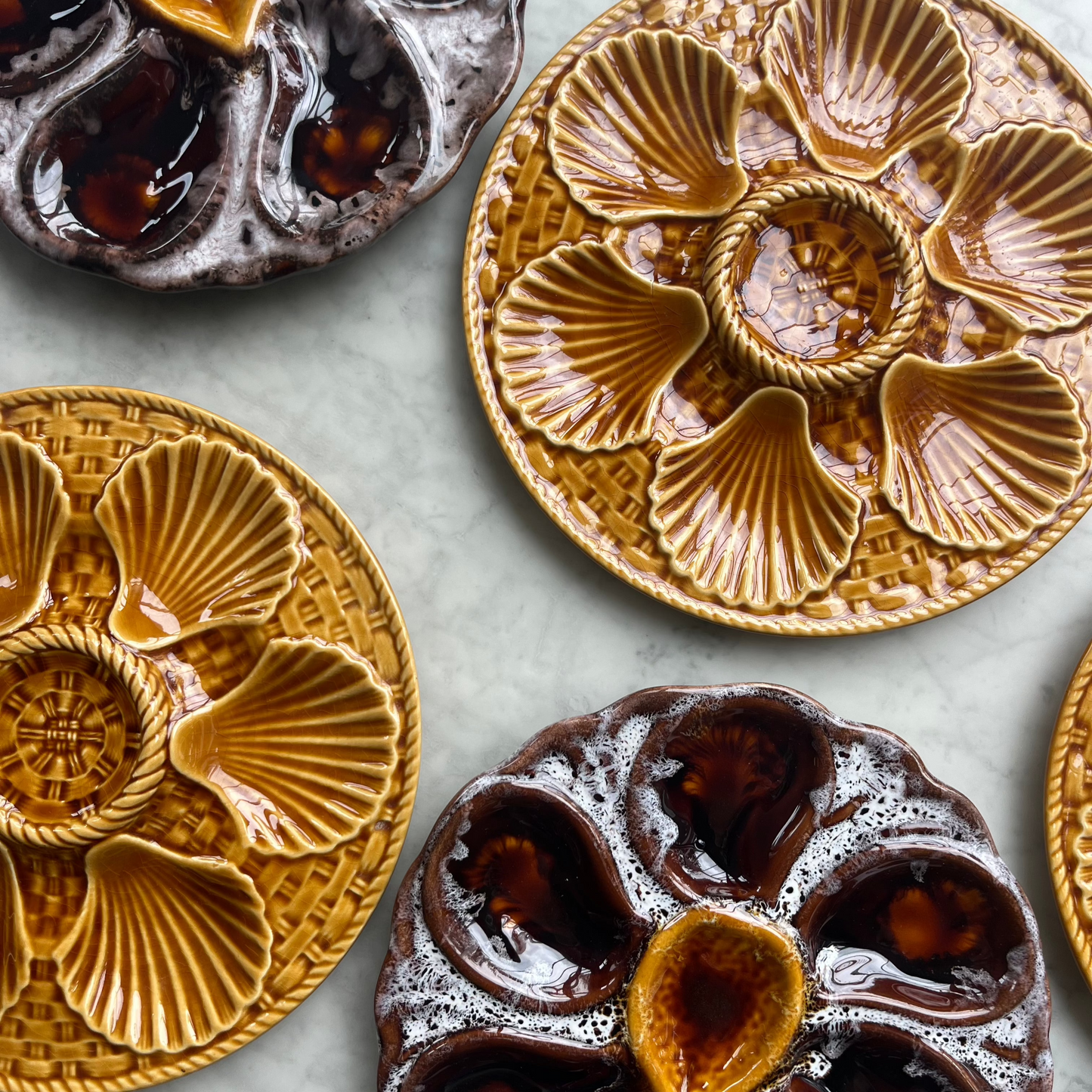 Vintage Vallauris oyster plate in burgundy