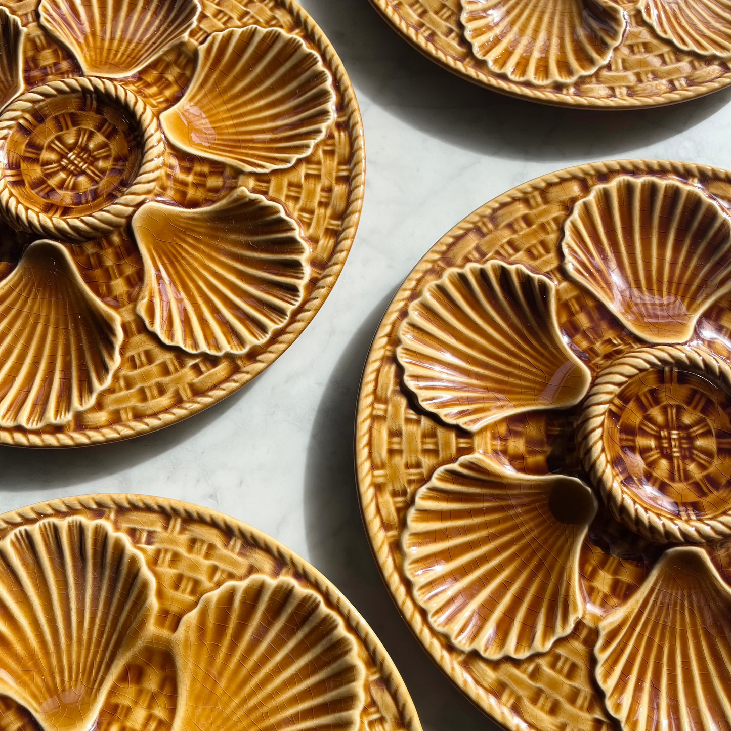 Longchamp French vintage barbotine oyster plate in mustard shade